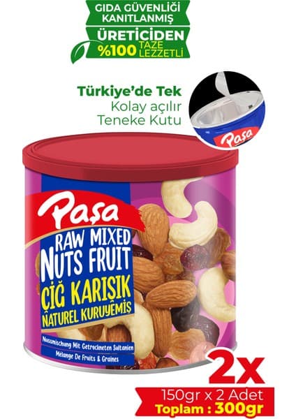 Paşa Kuruyemiş Çiğ Karışık Kuruyemiş Teneke Kutu 150 gr x 2 Adet