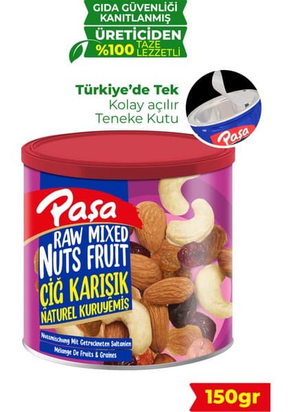 Paşa Kuruyemiş Paşa Çiğ Karışık Kuruyemiş Teneke Kutu 150 gr Doğal Lezzetler