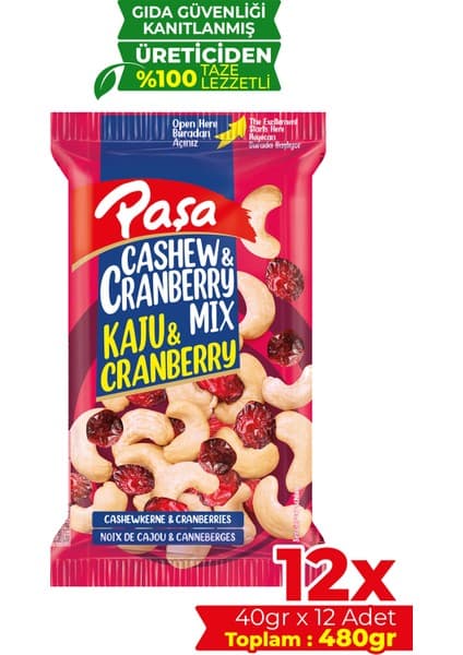 Paşa Kuruyemiş Çiğ Kaju & Turna Yemişi 40 gr x 12 Adet (Toplam 480 Gr)