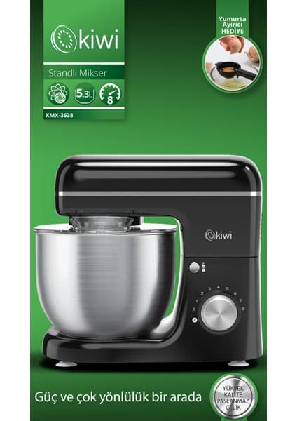 Kiwi KMX-3638 Hamur Yoğurma & Stand Mikser 5,3 Lt 1300W Mutfak Şefi