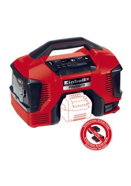 Einhell PRESSITO Power X-Change Hibrit Kompresör (18 V, Maks. 11 Bar, 31 cm Hortum Uzunluğu, 3-parçalı Adaptör Seti, Akü dahil değildir) - 4020460