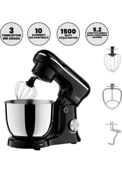 Lydsto Kitchen Helper PV-4700 1500W-5.2 Litre -10 Kademe Hız Ayarı Stand Mikser Hamur Yoğurma Makinesi Siyah