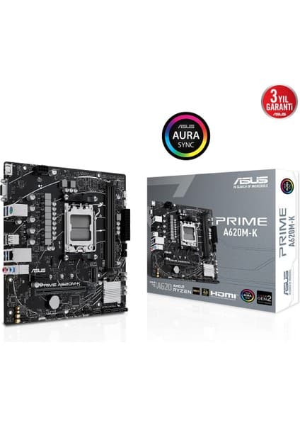 Asus PRIME A620M-K AMD A620 AM5 DDR5 6400 HDMI, Analog M2 USB3.2 AURA RGB mATX