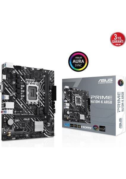 Asus PRIME H610M-K ARGB Intel H610 LGA1700 DDR5 5600 HDMI, Analog M2 USB3.2 AURA RGB mATX