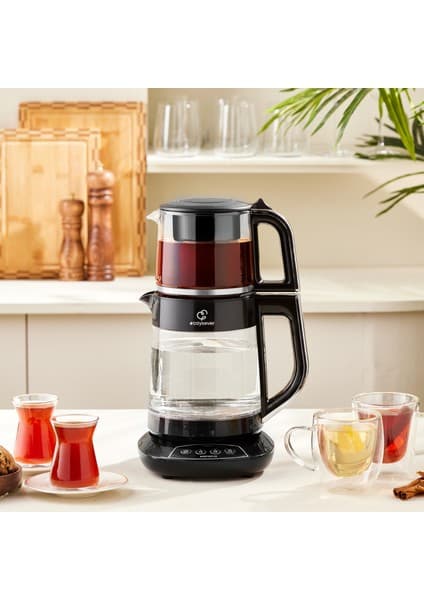 Karaca Çaysever 3 in 1 Konuşan Cam Çay Makinesi Su Isıtıcı ve Mama Suyu Hazırlama 1700W Chrome