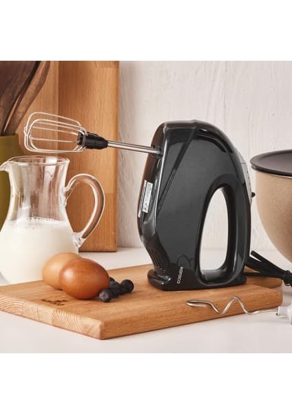 Karaca El Mikseri 425 W Paslanmaz Çelik Çırpıcı ve Yoğurma Aparatlı Ergonomik Shiny Black Tasarım