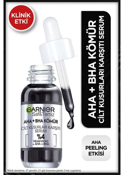 Garnier Aha Bha Cilt Kusurları Karşıtı Siyah Serum %4 [niasinamid Peeling Etkili Aha Bha] 30ml