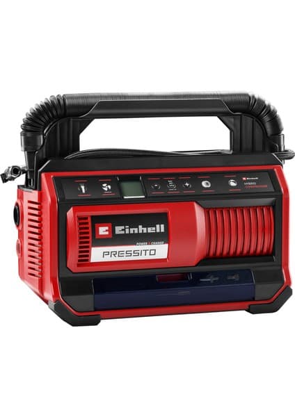 Einhell PRESSITO 18/25 Power X-Change Hibrit Kompresör (18 V, Güç Kablosu veya Akü ile Çalışır, Maks. 11 bar, 4-parçalı Adaptör Seti ve 2 Hortum dahil, Akü dahil değildir) - 4020430
