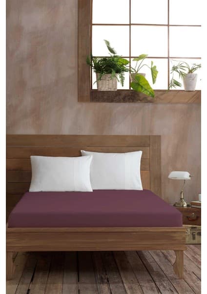 Elart Ranforce Fitted Çift Kişilik Çarşaf Pamuk (160x200cm) Mürdüm