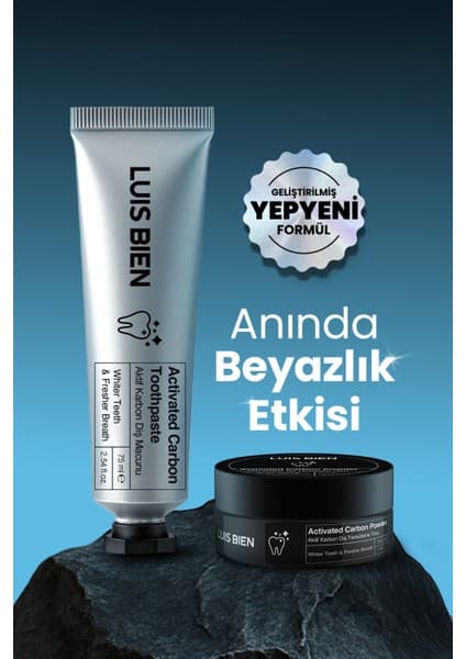 Luis Bien Diş Beyazlatma Seti | Organik Aktif Karbonlu | Çay, Kahve ve Sigara Lekesi Karşıtı | Plak Önleyici