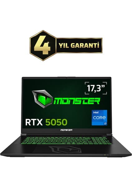 Monster Abra A7 V16.2.5 Intel Core i7 13700HX 32 GB RAM 1 TB SSD 8 GB RTX 5050 Windows 11 Home 17,3" FHD 144 Hz Oyun Bilgisayarı