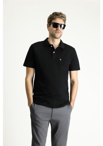 Kiğılı Cepli Polo Yaka Regular Fit Nakışlı Pamuk Tişört