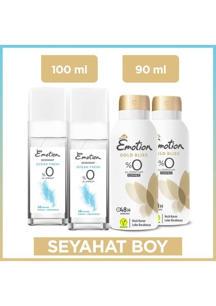Emotion Gold Bliss Deodorant 2x90 Ml & Ocean Fresh Pump Sprey Deodorant 2x100 Ml Seyahat Seti