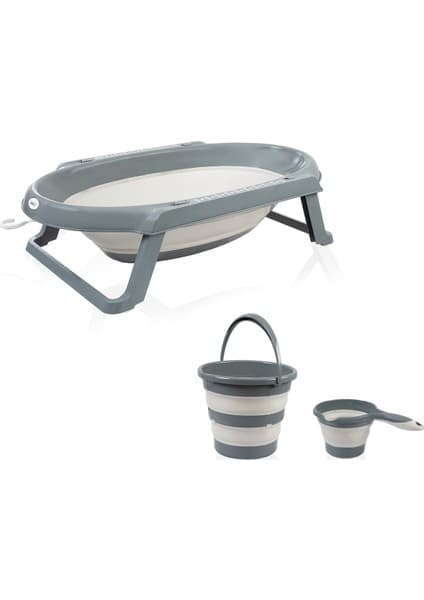 Babyjem Katlanır Bebek Banyo Küvet Seti 3 Parça Gri Ergonomik Tasarım ile Konforlu Kullanım