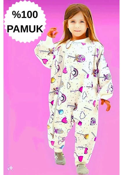 Mini Kiti Kışlık Uzun Kollu Çift Kat Organik Pazen %100 Pamuk Lolipop Çocuk Bebek Uyku Tulumu
