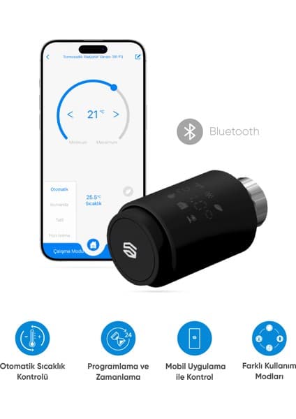 Şımart Akıllı Termostatik Radyatör Vanası Bluetooth Bağlantılı ve Isı Kontrolü