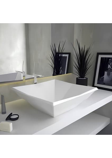 Bien Kristal Kare Beyaz Deliksiz Lavabo 41 Cm
