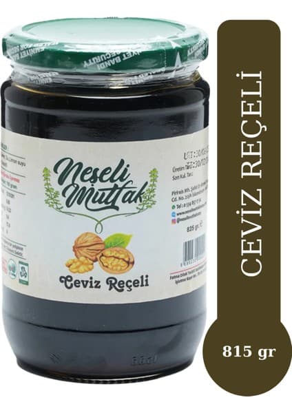 Neşeli Mutfak Hatay Yöresel Ceviz Reçeli 825 g – Doğal, Katkısız, Koruyucusuz, Cam Kavanozda Geleneksel Lezzet