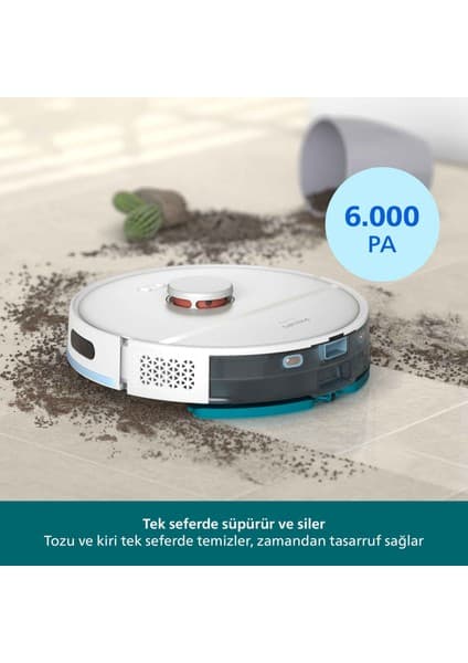 Philips 2000 Serisi Robot Süpürge, Islak ve Kuru Temizlik, LDS Radar Teknolojisi, Otomatik Boşaltma İstasyonu, HomeRun, Beyaz, XU2100/25