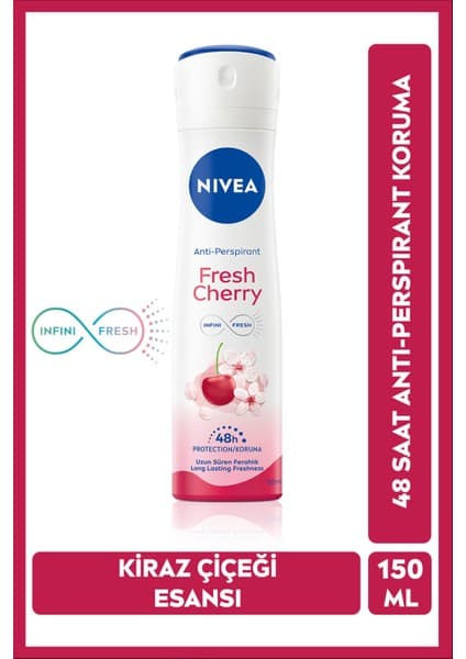 Nivea Fresh Cherry Kiraz Kokulu Kadın Sprey Deodorant 150 ml – Gün Boyu Ferahlatıcı ve Hoş Koku Etkisi