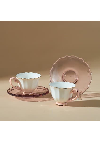 Karaca Samo 2 Kişilik 90 ml Pembe Kahve Fincan Takımı New Bone Malzemeden Şık Tasarım