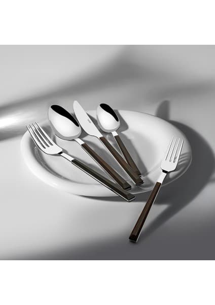 Nehir Viola 30 Parça Ahşap ve Metal Malzemeden 6 Kişilik Çatal Kaşık Bıçak Takımı Modern Desenli