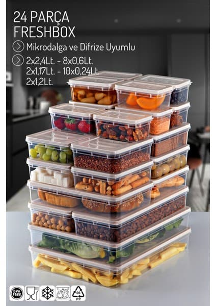 Nandy Home Freshbox 24'lü Set Mikrodalga ve Dondurucuya Uygun Krem Renkli Plastik Saklama Kabı 1 lt Kapasite