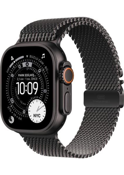 Apple Watch Ultra 3 Gps + Cellular, 49 mm Siyah Titanyum Kasa ve Siyah titanyum Milano loop - Küçük Boy