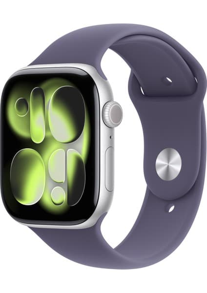 Apple Watch Series 11 Gps, 42 mm Gümüş rengi Alüminyum kasa ve Sis moru Spor kordon - M/l