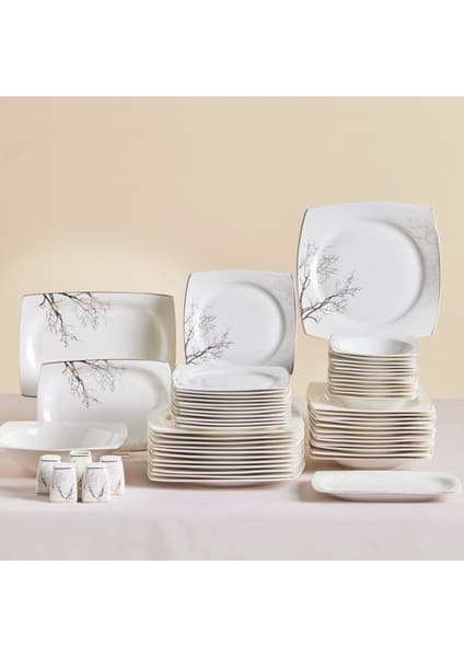 Karaca Square Bone Yemek Takımı 53 Parça 12 Kişilik Altın Renk Desenli Bone Malzeme