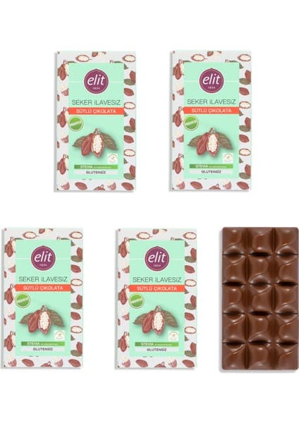 Elit Çikolata Şeker Ilavesiz ve Prebiyotik Sütlü Çikolata 60G 5'li Set Glutensiz