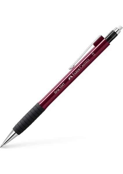 Faber-Castell Grip 1347 Versatil Kalem, 0.7 mm, Bordo, Ergonomik Tutuş, Yaylı Uç, Uzun Silgi, Modern Tasarım