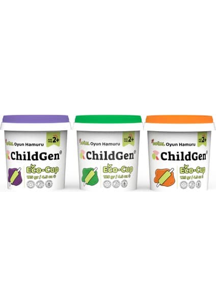 ChildGen Eco Cup 3'lü Doğal Oyun Hamuru 3x125gr Çok Renkli Seçenekler ile Eğlenceli Aktivite