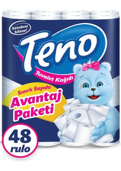 Teno 48 Rulo Avantaj Paket Tuvalet Kağıdı 2 Katlı Yüksek Emicilik Özelliği ile Ekonomik Seçim
