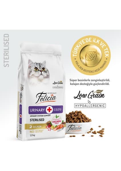 Felicia Sterilised Somonlu Az Tahıllı HypoAllergenic Kedi Maması 12 Kg