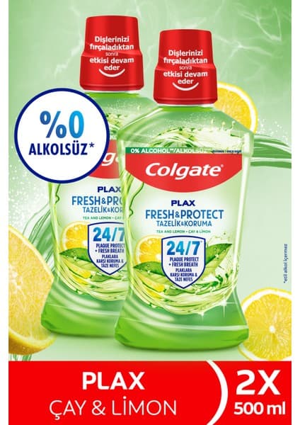 Colgate Plax 500 ml x 2 Ağız Bakım Suyu Çay ve Limon Kokusuyla Plak Çıkarma Etkisi