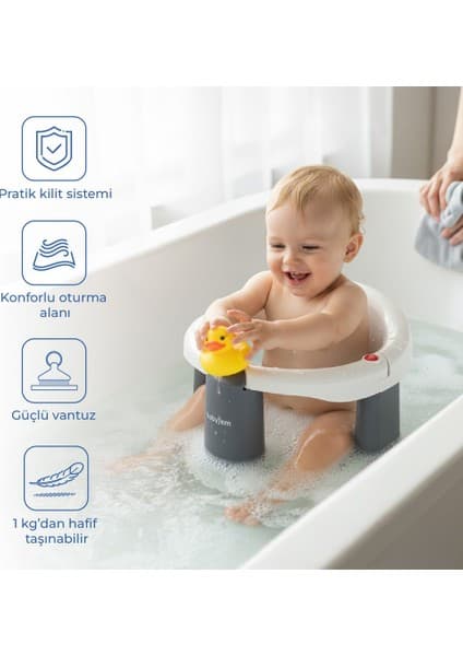 Babyjem Beyaz Önden Açılır Banyo & Mama Oturağı Güvenli Kullanım ve Rahat Oturma Alanı