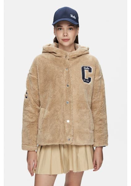 Ucla SERVILLE Koyu Bej Çıtçıtlı Nakışlı Oversize Kadın Ceket