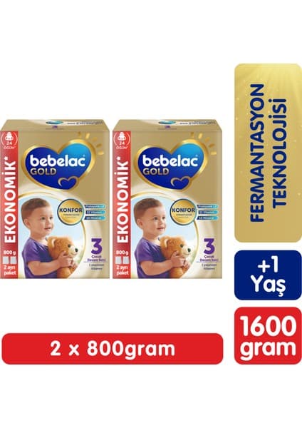 Bebelac Gold Konfor 3 Devam Sütü 6-9 Ay 800 Gr x 2 Adet 1600 Gr