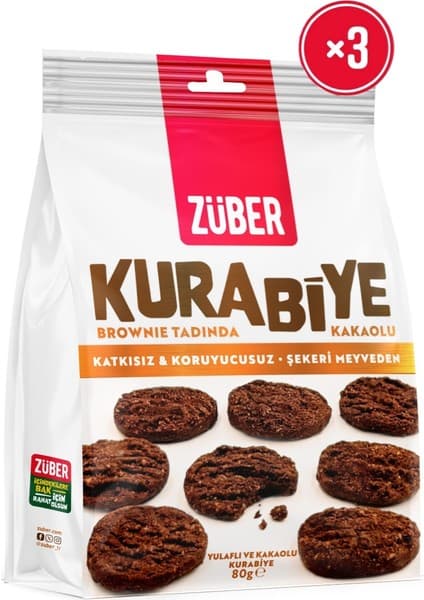Züber Yulaflı ve Kakaolu Kurabiye 80g x 3 Adet (Brownie Tadında)