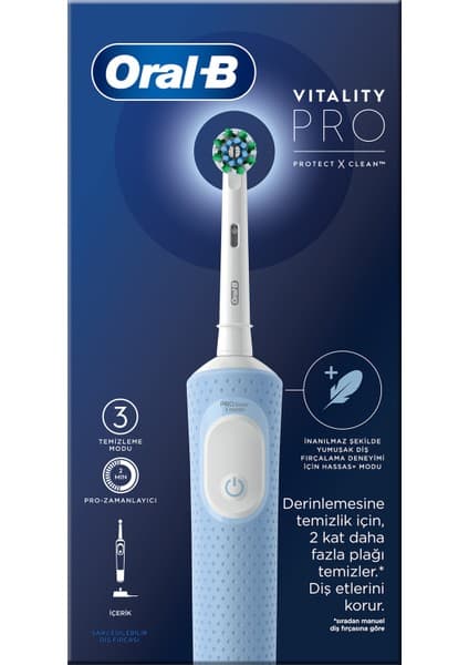 Oral-B Vitality Pro Mavi Elektrikli Diş Fırçası, 1 Diş Fırçası Başlığı, Braun Tasarımı