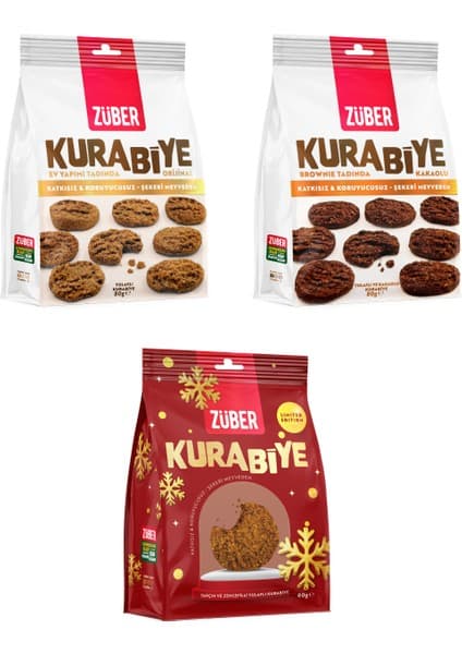 Züber Mini Karma Kurabiye Deneme Paketi 80 gr x 3 Adet (Orijinal, Kakaolu, Zencefilli) Katkısız ve Koruyucusuz