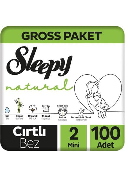 Sleepy Natural Gross Paket Bebek Bezi 2 Numara Mini 100 Adet