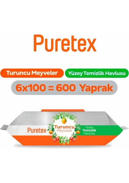 Puretex Yüzey Temizlik Havlusu Turuncu Meyveler 6X100 (600 Yaprak)