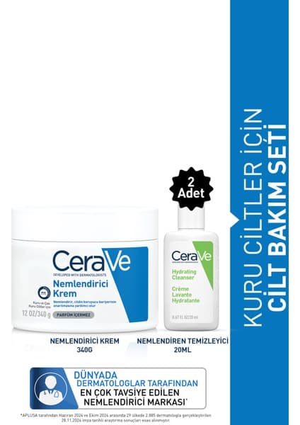 CeraVe Kuru Ciltler İçin 2 Adet Cilt Bakım Seti Nemlendirici Krem ve Temizleyici