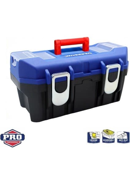 Workpro WP283016 16’’ Metal Kilitli Plastik Takım Çantası Mavi 15Kg Taşıma Kapasiteli Dayanıklı Tasarım