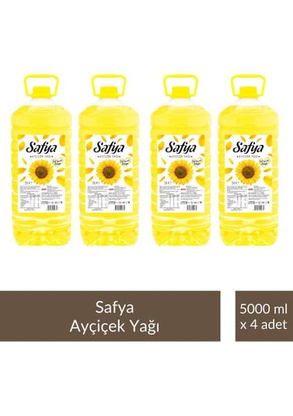 Safya Ayçiçek Yağı 5 Litre x 4 Ekonomik Ambalaj Türkiye Menşeli Kokusuz ve Hafif Lezzet
