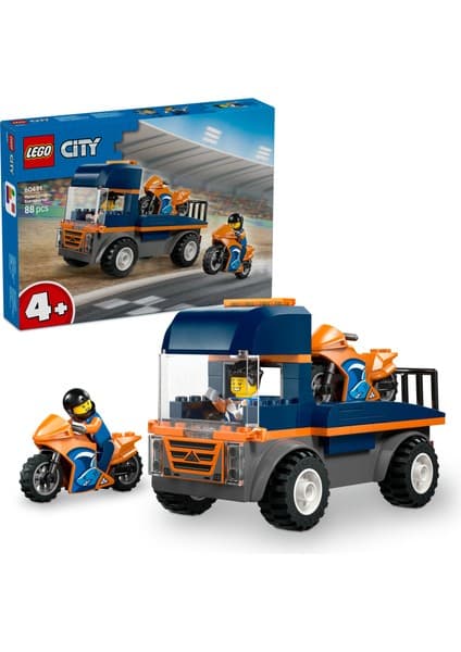 LEGO ® City Motosiklet Taşıyıcı 60491 – 4 Yaş ve Üzeri Çocuklar için 2 Minifigür İçeren Yaratıcı Oyuncak Yapım Seti (88 Parça)