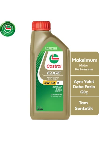 Castrol Edge 5W-30 LL 1 Litre Motor Yağı API SN/CF ve ACEA A3/B4 Viskozite ile Üstün Koruma