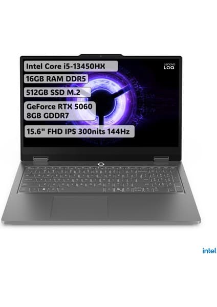 Lenovo LOQ Essential Intel Core i5 13450HX 16GB 512GB SSD RTX5060 Freedos 15.6" FHD Taşınabilir Bilgisayar 83SC000TTR